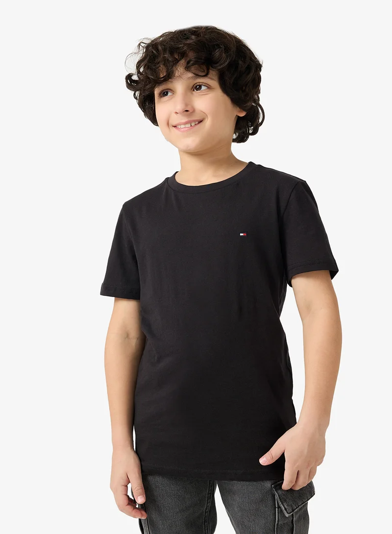 تومي هيلفيغر طقم تي شيرت قطعتين للأطفال بياقة دائرية وشعار